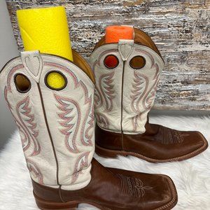Justin Mens Brown Ivory Stillwater Square Toe Cowboy Western Boots Size 11.5